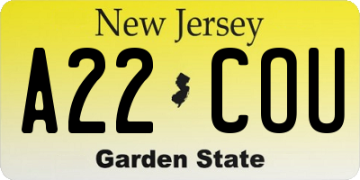 NJ license plate A22COU