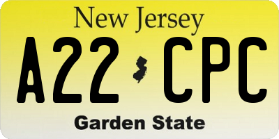 NJ license plate A22CPC