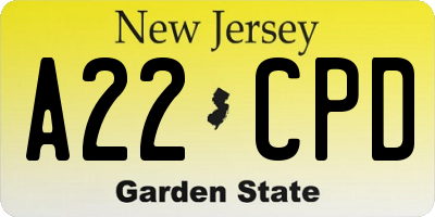 NJ license plate A22CPD