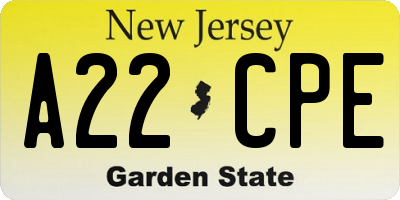 NJ license plate A22CPE