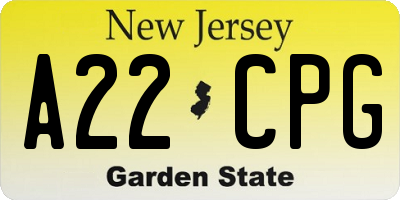 NJ license plate A22CPG