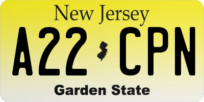 NJ license plate A22CPN