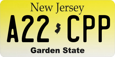 NJ license plate A22CPP