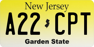 NJ license plate A22CPT