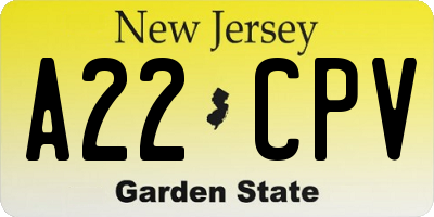 NJ license plate A22CPV