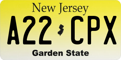 NJ license plate A22CPX