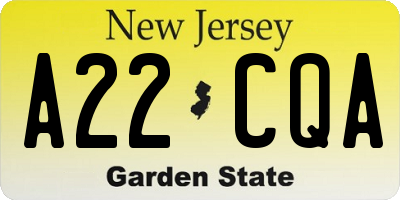 NJ license plate A22CQA