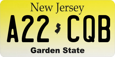 NJ license plate A22CQB