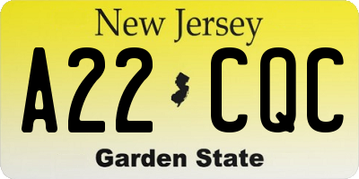 NJ license plate A22CQC
