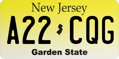 NJ license plate A22CQG