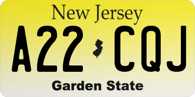 NJ license plate A22CQJ