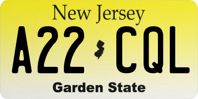 NJ license plate A22CQL