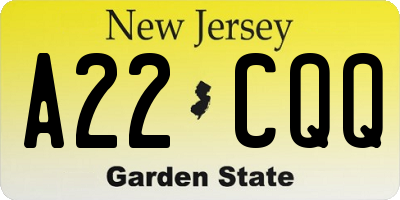 NJ license plate A22CQQ