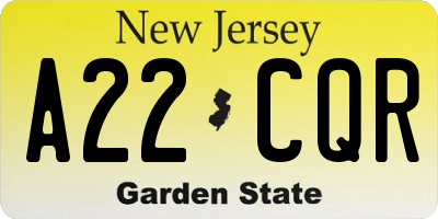 NJ license plate A22CQR