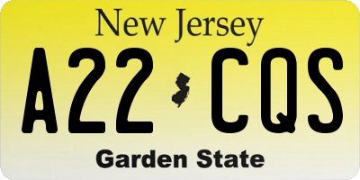 NJ license plate A22CQS