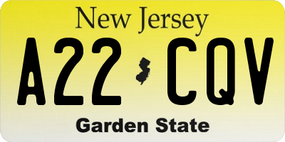 NJ license plate A22CQV