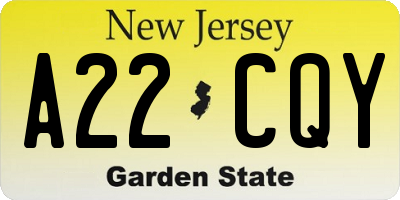 NJ license plate A22CQY