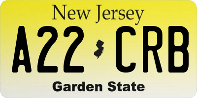 NJ license plate A22CRB