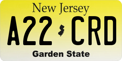 NJ license plate A22CRD