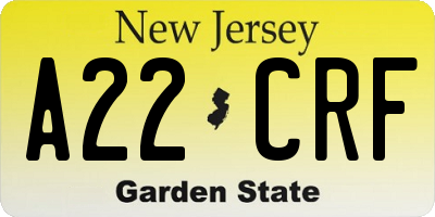 NJ license plate A22CRF