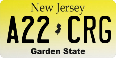 NJ license plate A22CRG