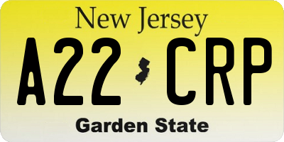 NJ license plate A22CRP