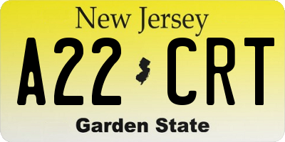 NJ license plate A22CRT