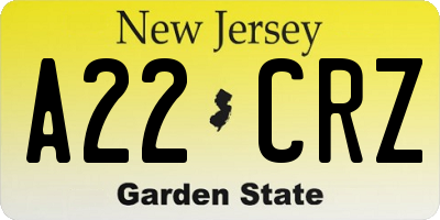 NJ license plate A22CRZ
