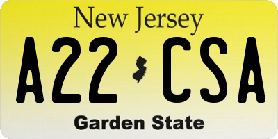 NJ license plate A22CSA