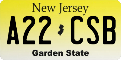 NJ license plate A22CSB