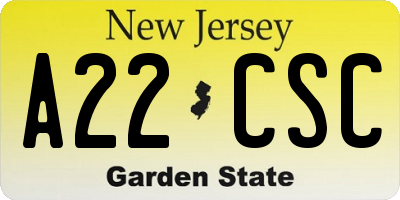 NJ license plate A22CSC