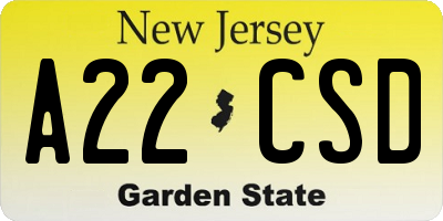 NJ license plate A22CSD