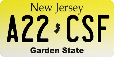 NJ license plate A22CSF