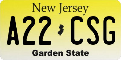 NJ license plate A22CSG