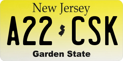 NJ license plate A22CSK