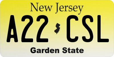 NJ license plate A22CSL