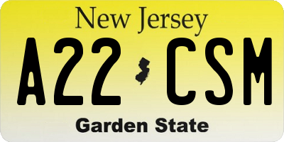 NJ license plate A22CSM