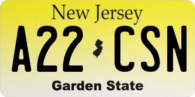 NJ license plate A22CSN
