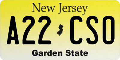 NJ license plate A22CSO
