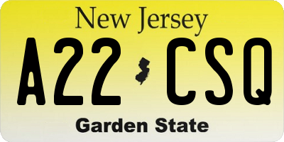 NJ license plate A22CSQ