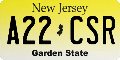 NJ license plate A22CSR