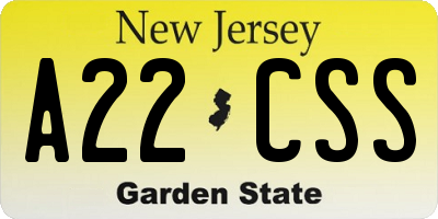 NJ license plate A22CSS