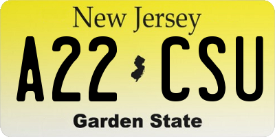 NJ license plate A22CSU