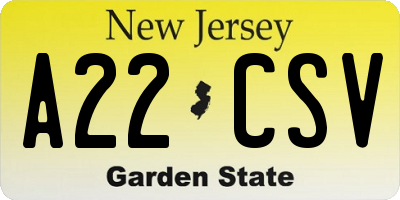 NJ license plate A22CSV