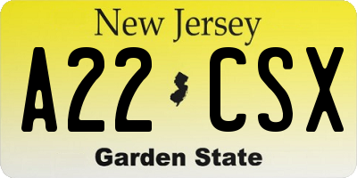 NJ license plate A22CSX