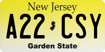 NJ license plate A22CSY