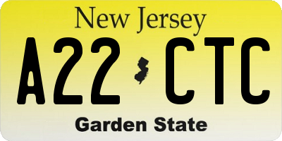 NJ license plate A22CTC