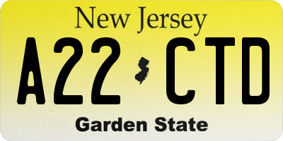 NJ license plate A22CTD