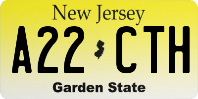 NJ license plate A22CTH