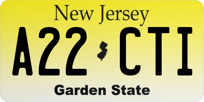 NJ license plate A22CTI